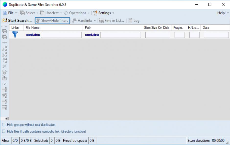 Duplicate & Same Files Searcher main screen