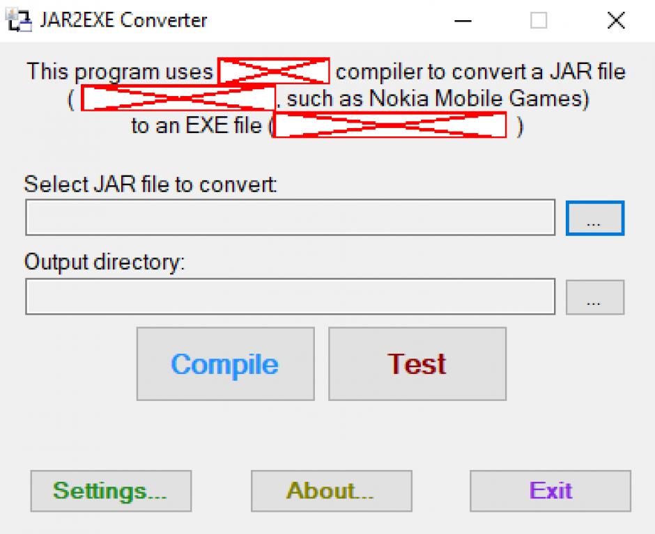 JAR2EXE Converter main screen