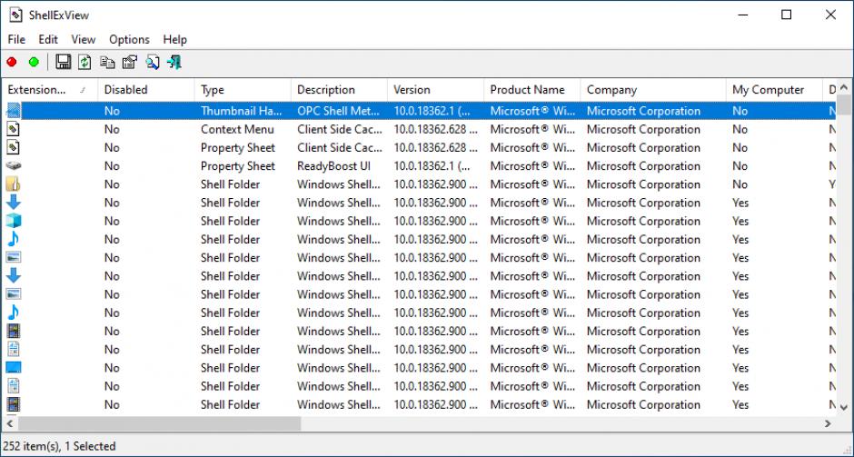 NirSoft ShellExView main screen