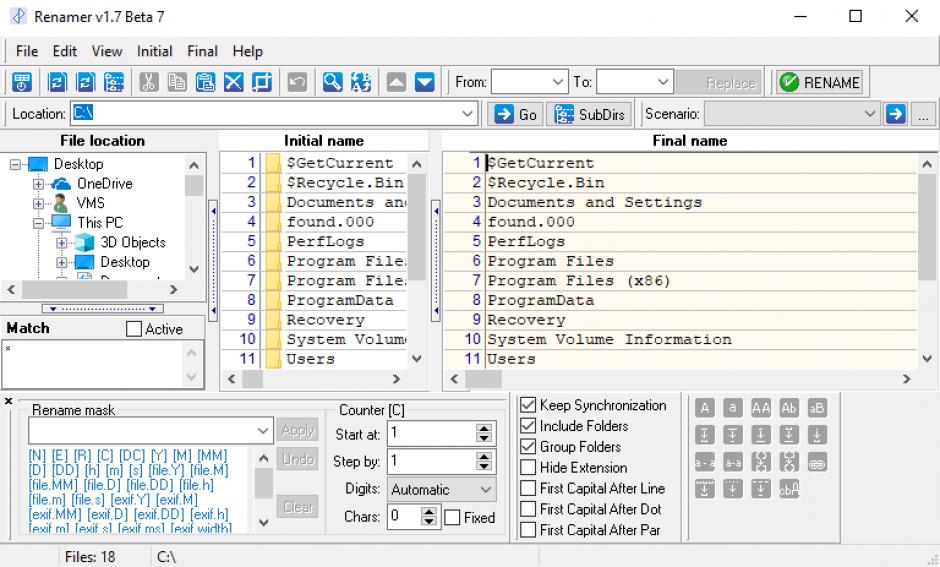 Renamer main screen