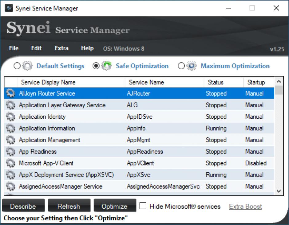 Synei Service Manager main screen