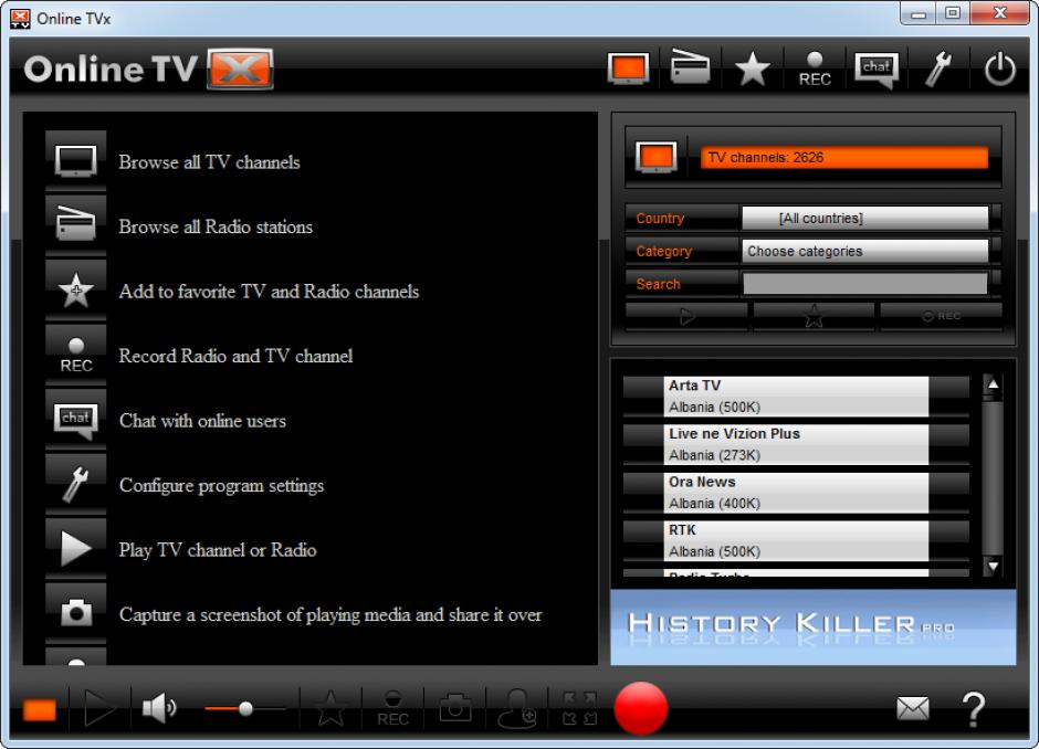 Online TVx main screen