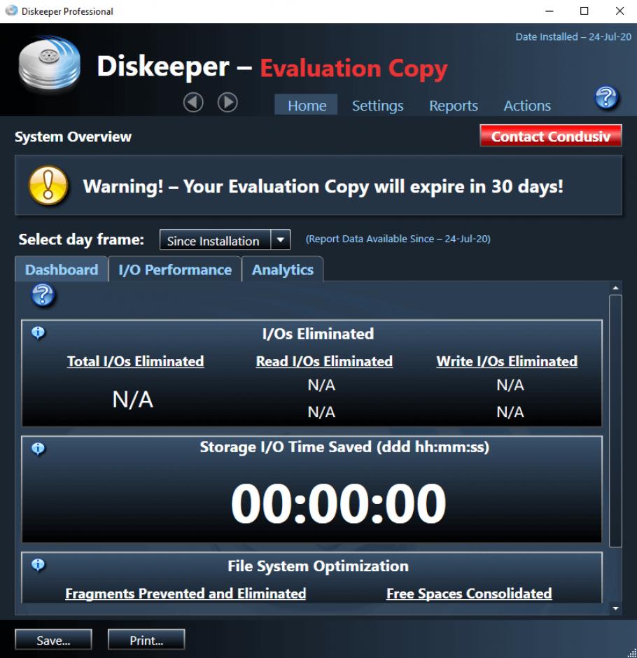 Diskeeper Professional main screen