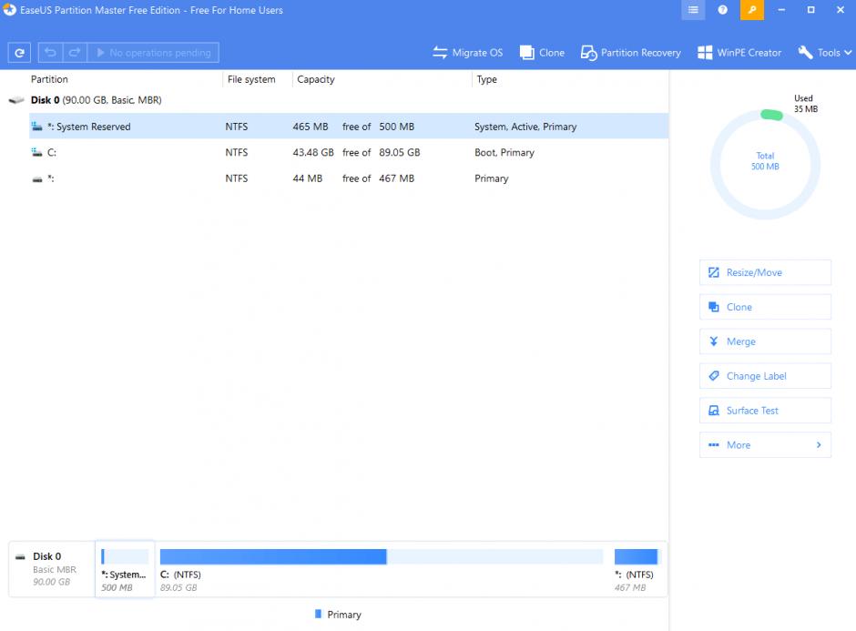 EaseUS Partition Master Free main screen