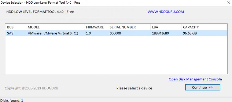 Hard Disk Low Level Format Tool main screen