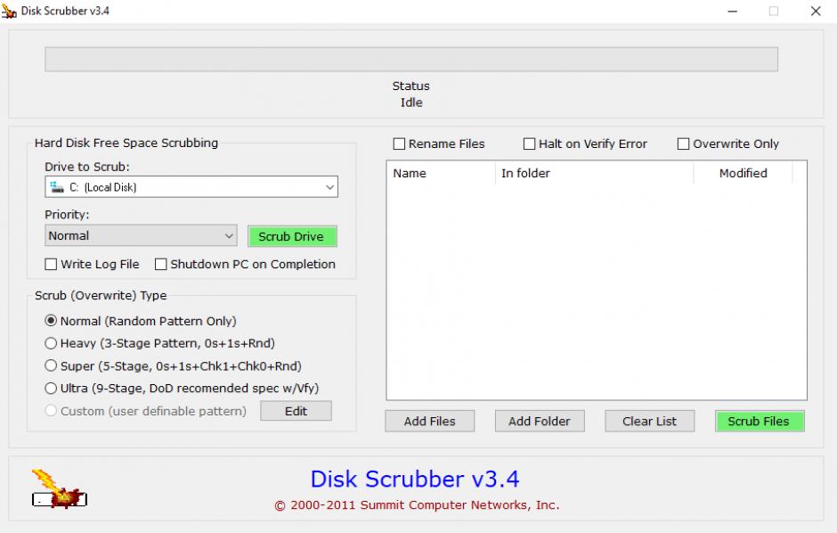 Hard Disk Scrubber main screen