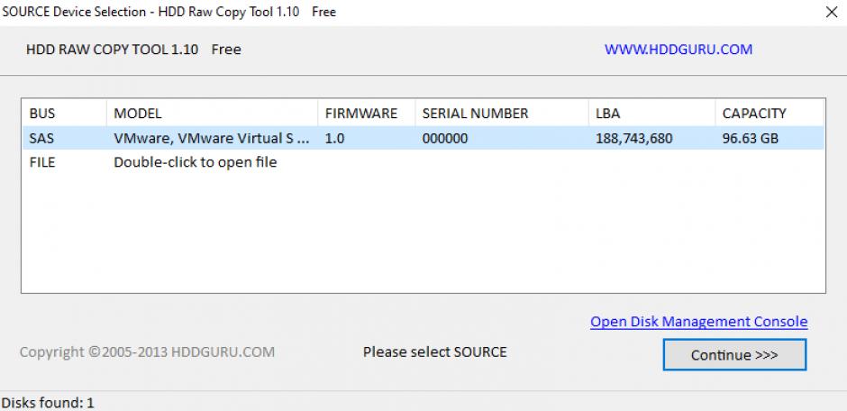 HDD Raw Copy Tool main screen