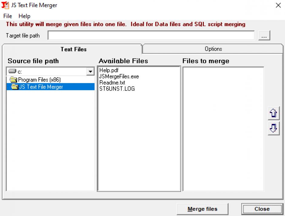 JS Text File Merger main screen