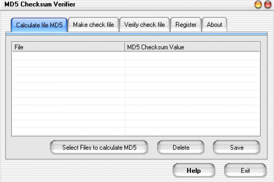 MD5 Checksum Verifier main screen