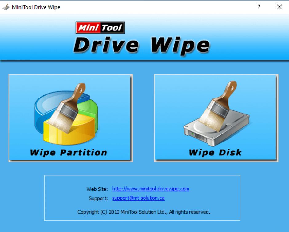 MiniTool Drive Wipe main screen