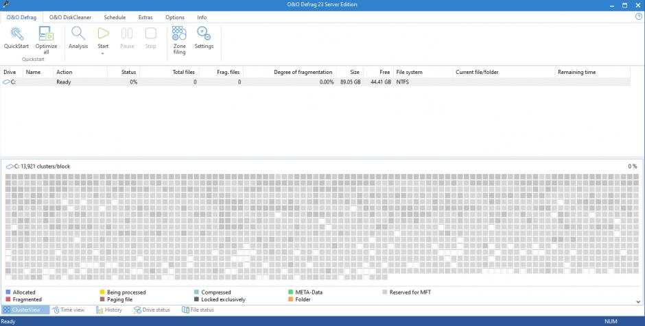 O&O Defrag Server main screen