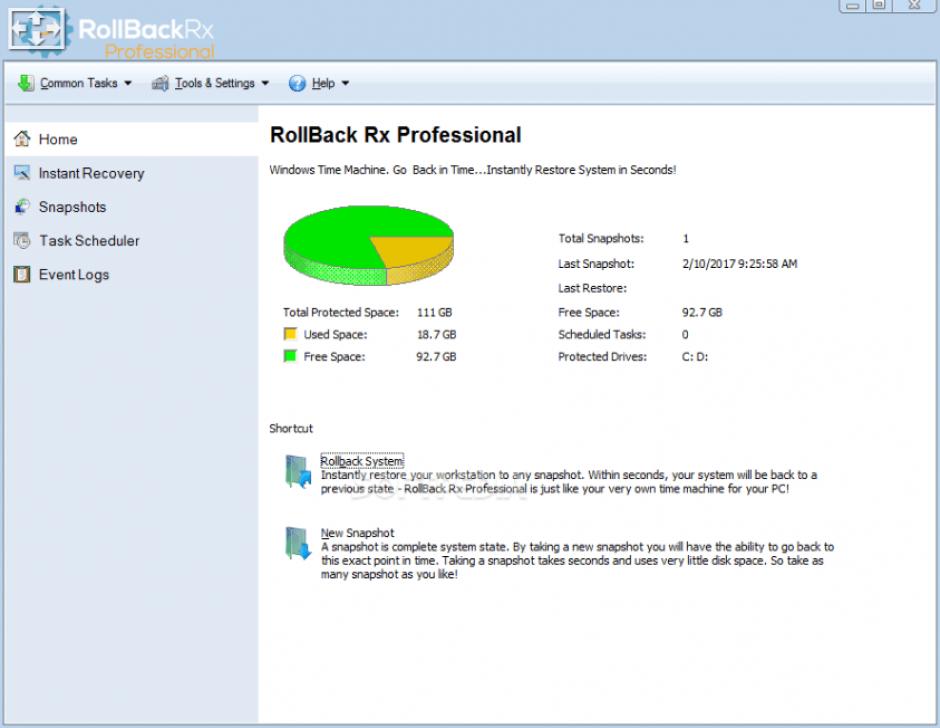 RollBack Rx Professional main screen