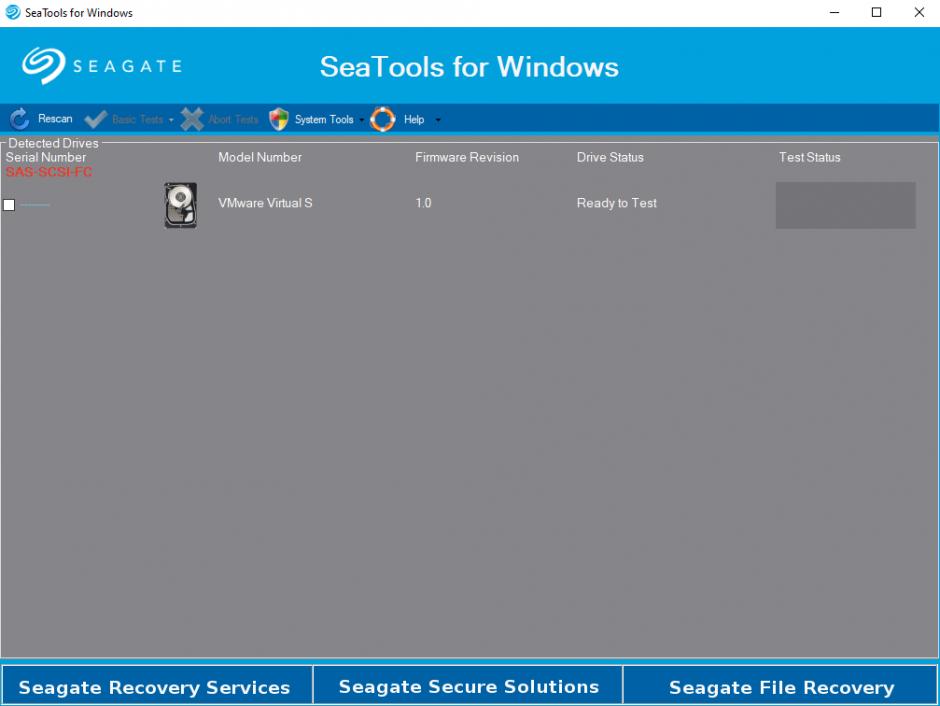 SeaTools for Windows main screen