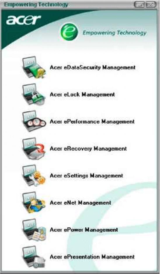 Acer Empowering Technology main screen
