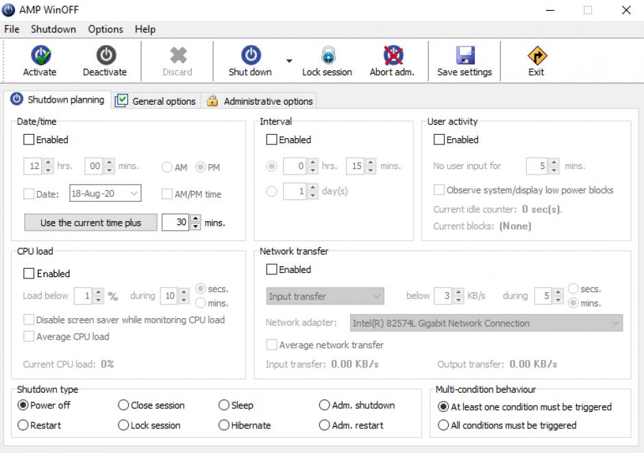 AMP WinOFF main screen