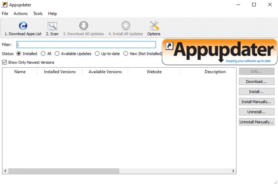 Appupdater main screen