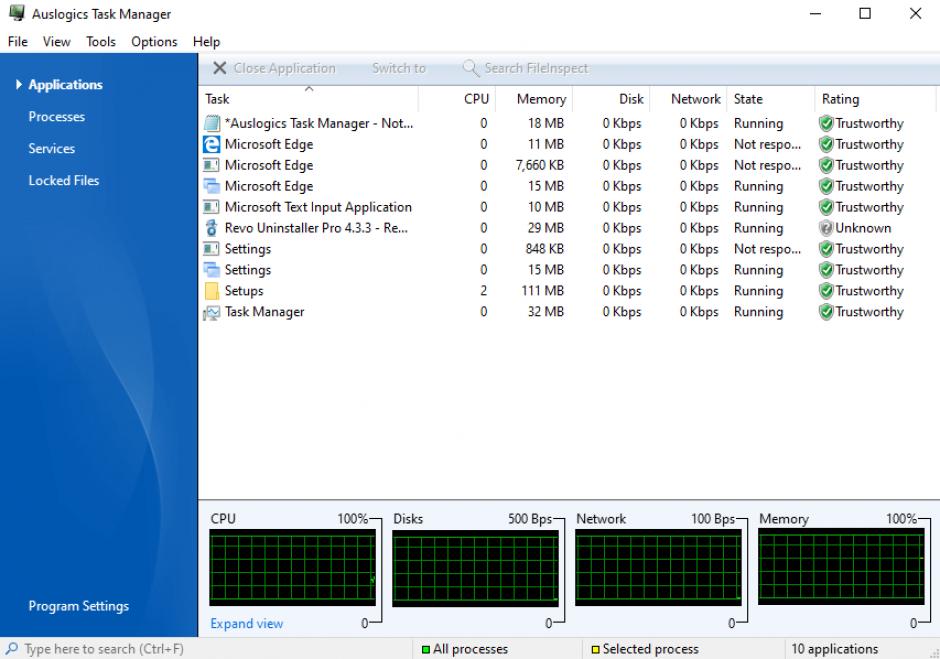 Auslogics Task Manager main screen