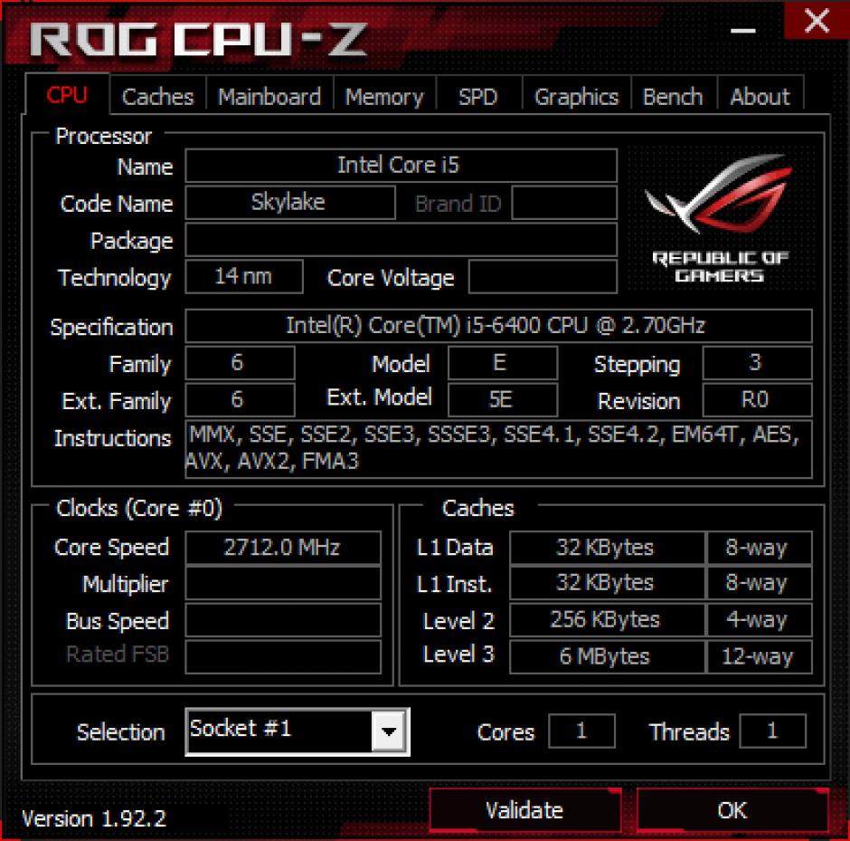 CPUID ROG CPU-Z main screen