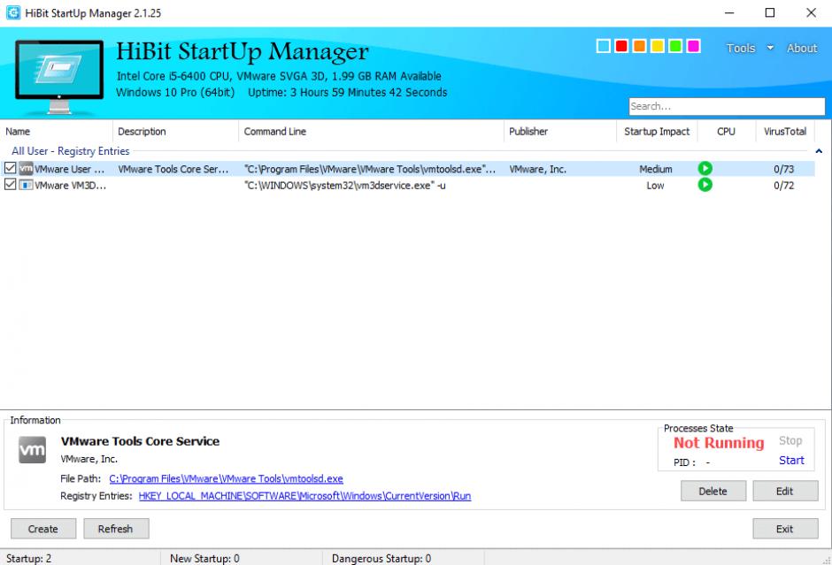 HiBit Startup Manager main screen