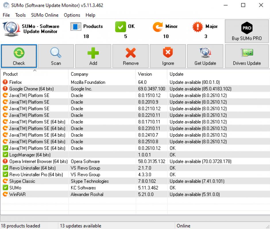 KC Softwares SUMo main screen