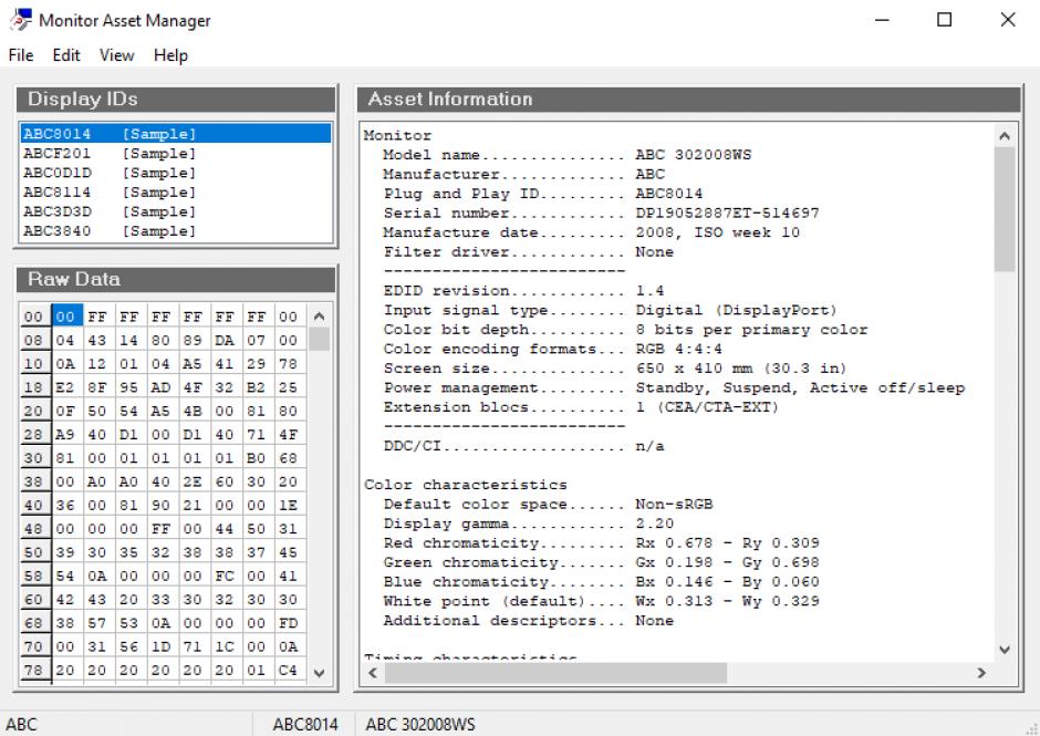 Monitor Asset Manager main screen