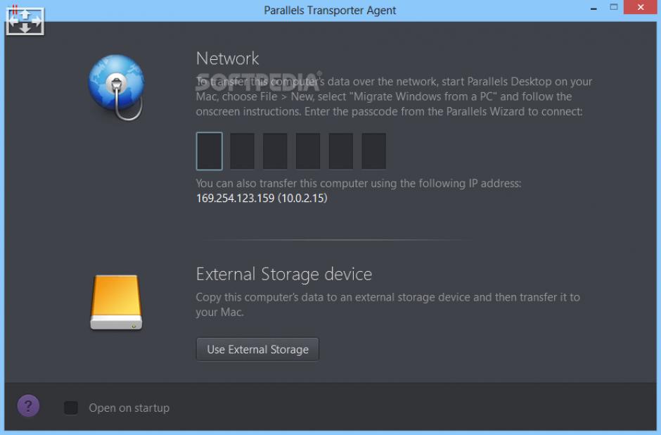 Parallels Transporter Agent main screen