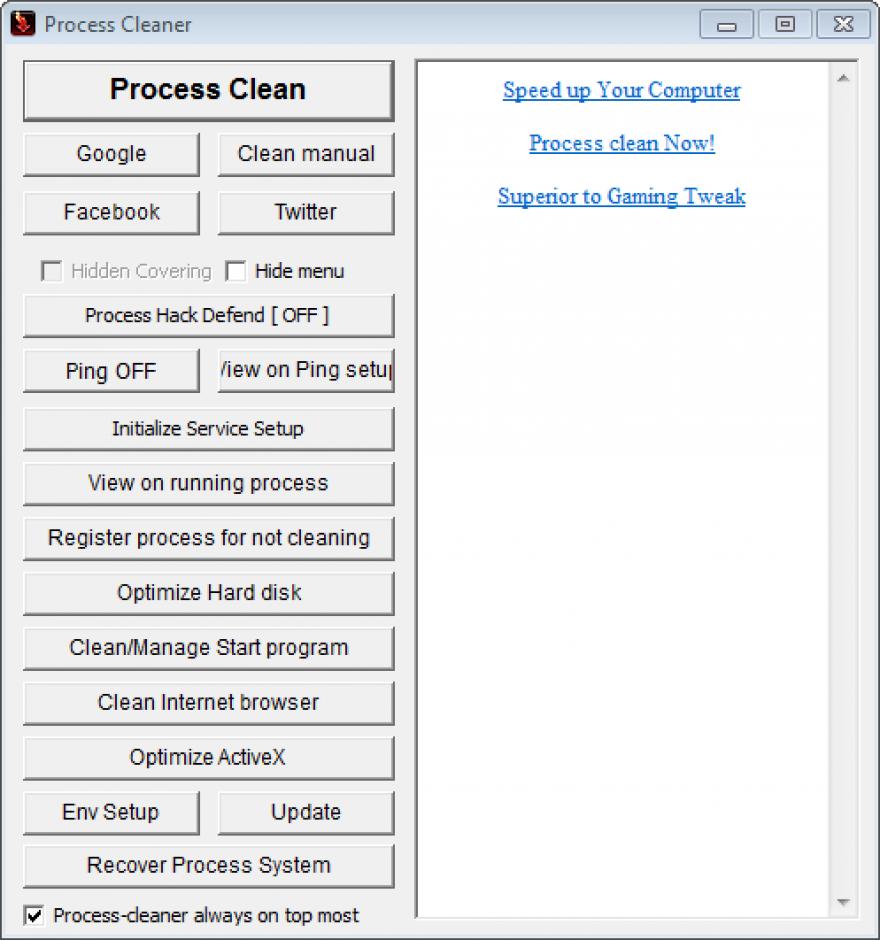 ProcessCleaner main screen