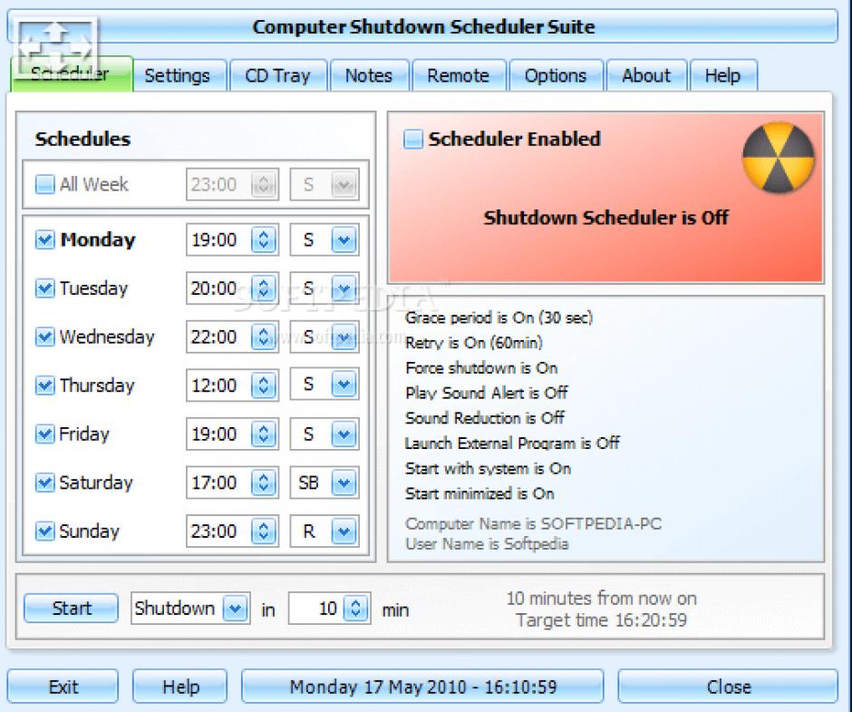 Shutdown Scheduler main screen