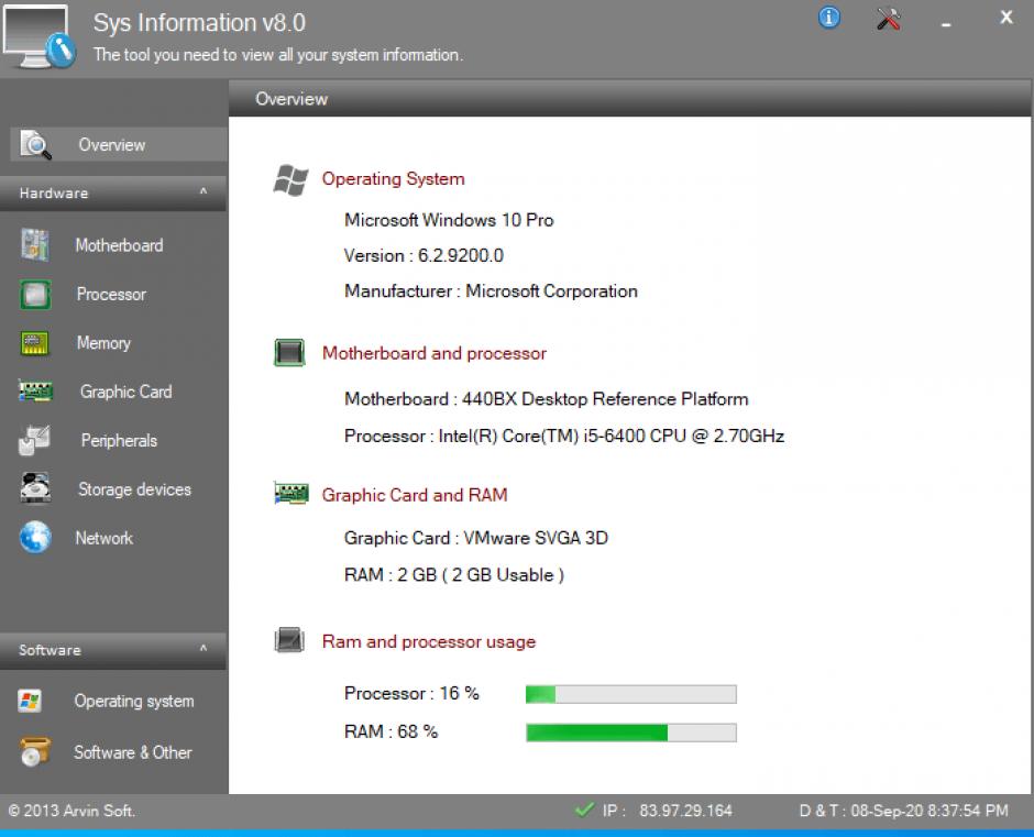 Sys Information main screen