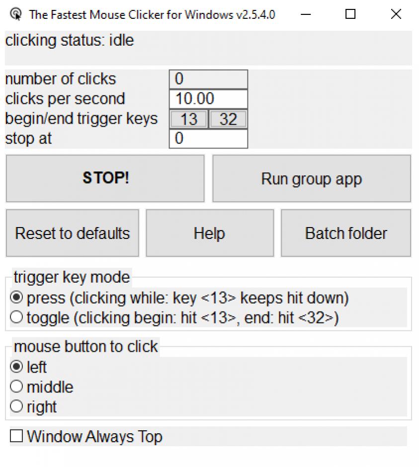 The Fastest Mouse Clicker for Windows main screen