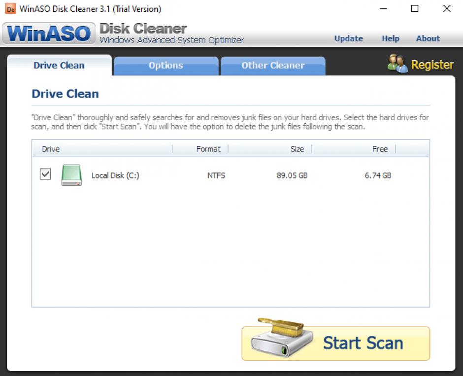 WinASO Disk Cleaner main screen