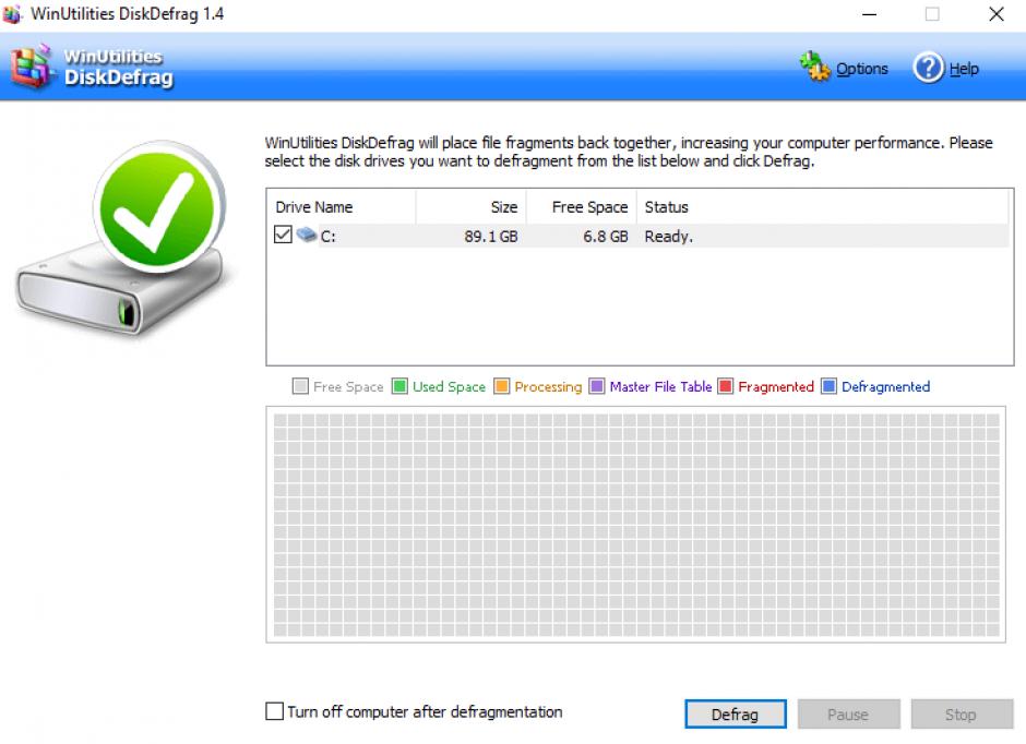 WinUtilities Free Disk Defragmenter main screen