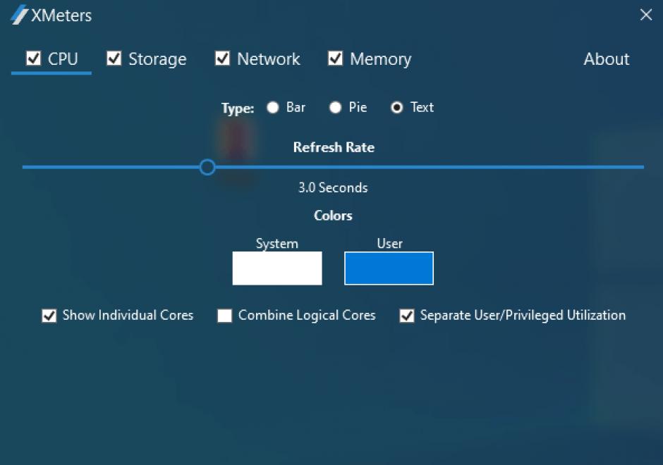 XMeters main screen