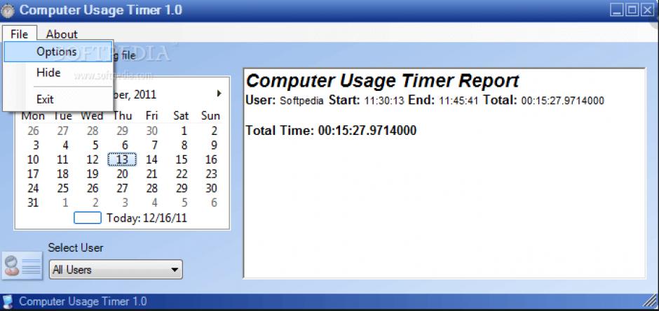 Computer User Timer main screen
