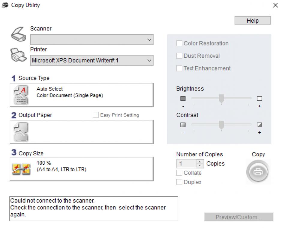 Epson Copy Utility main screen