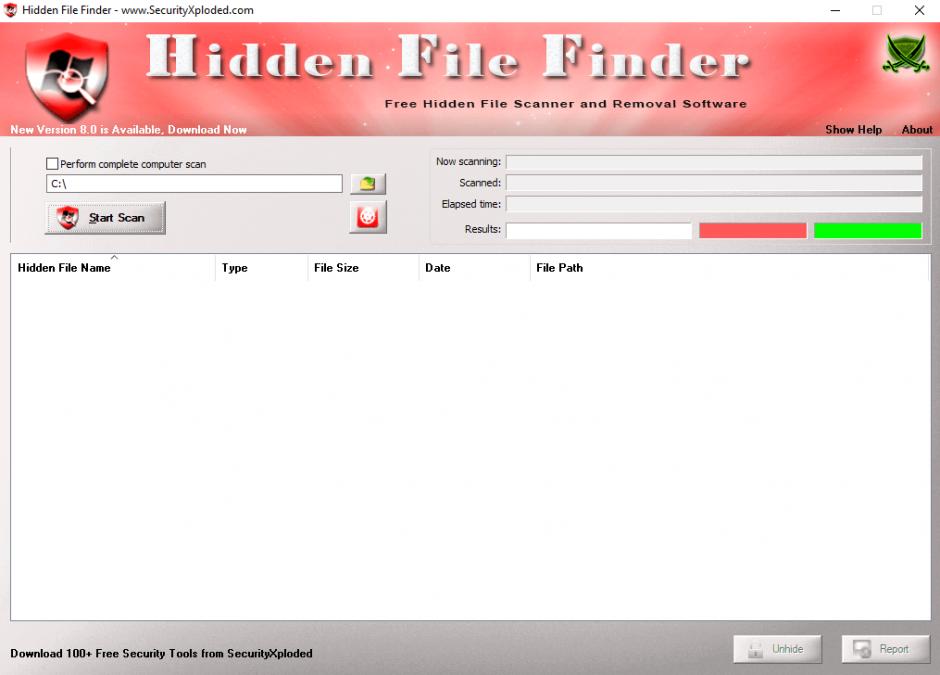 Hidden File Finder main screen
