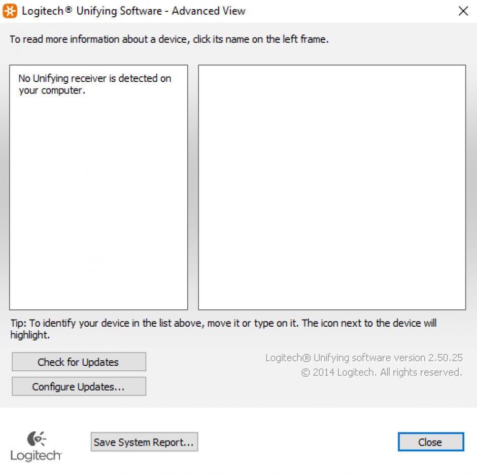 Logitech Unifying main screen
