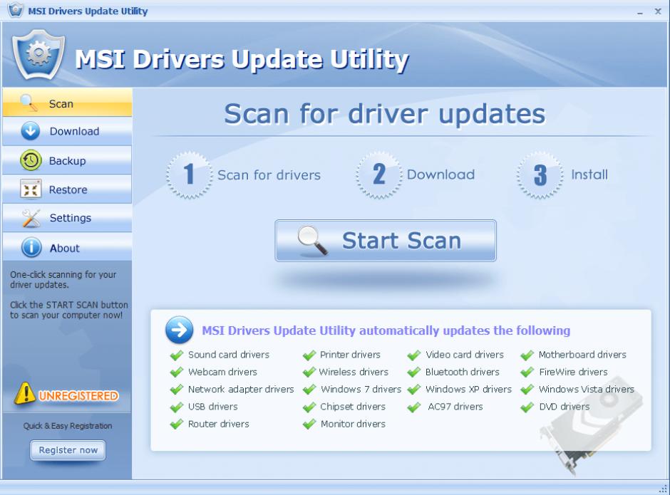 MSI Drivers Update Utility main screen