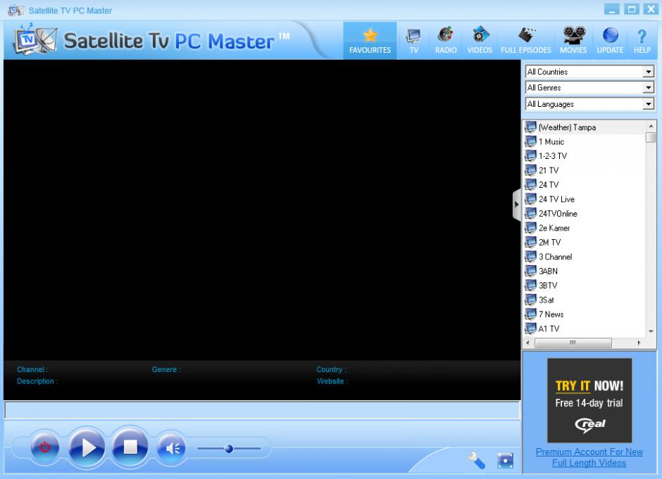 Satellite TV PC Master main screen