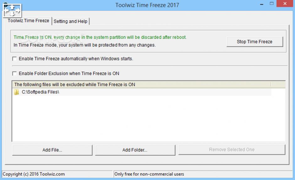 Toolwiz TimeFreeze 2016 main screen