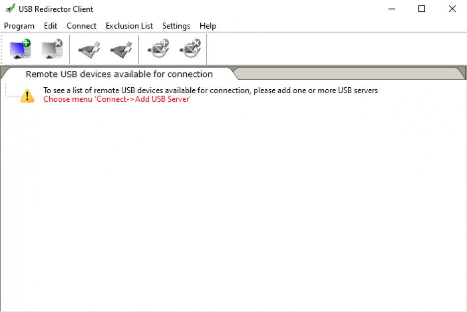 USB Redirector Client main screen