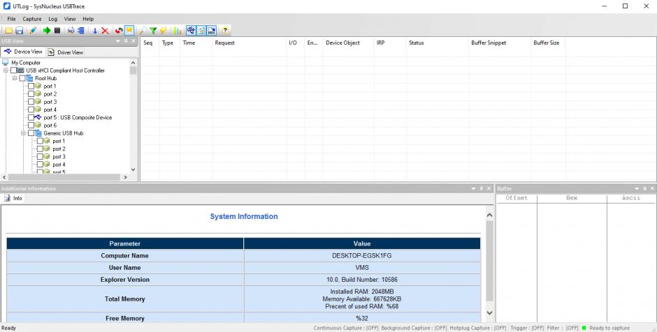 USBTrace main screen