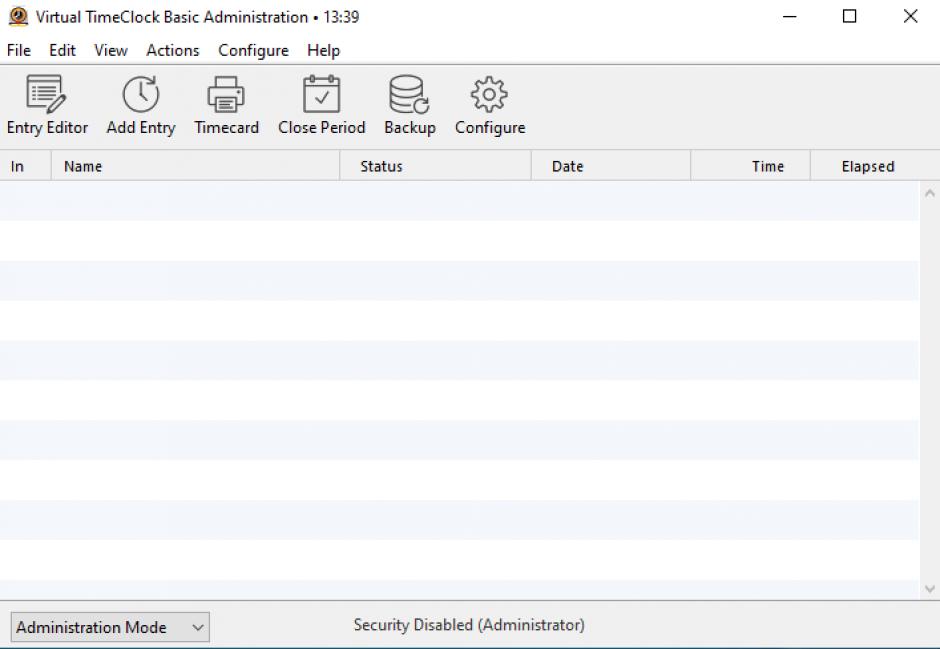 Virtual TimeClock Basic main screen