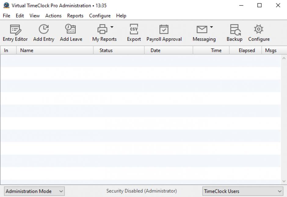 Virtual TimeClock Pro main screen