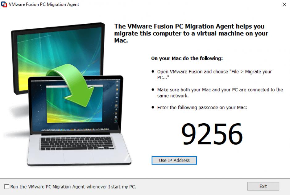 VMware Fusion PC Migration Agent main screen