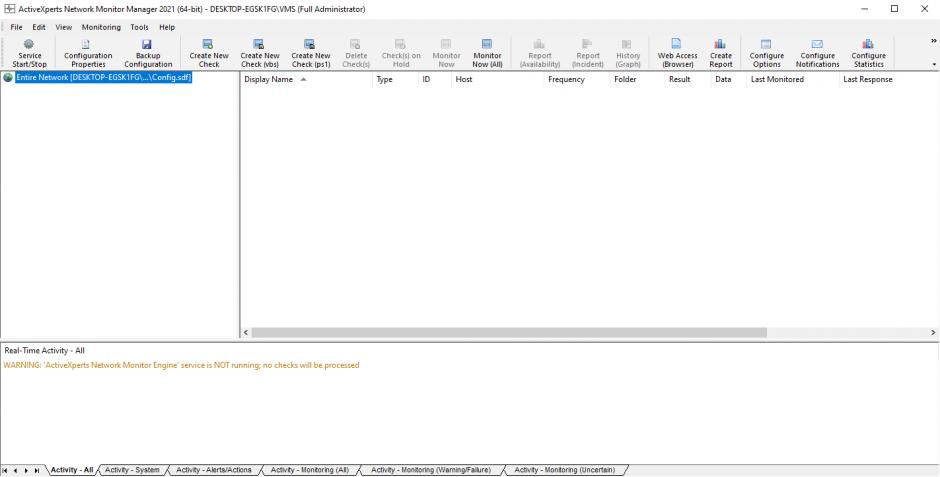 ActiveXperts Network Monitor Manager main screen