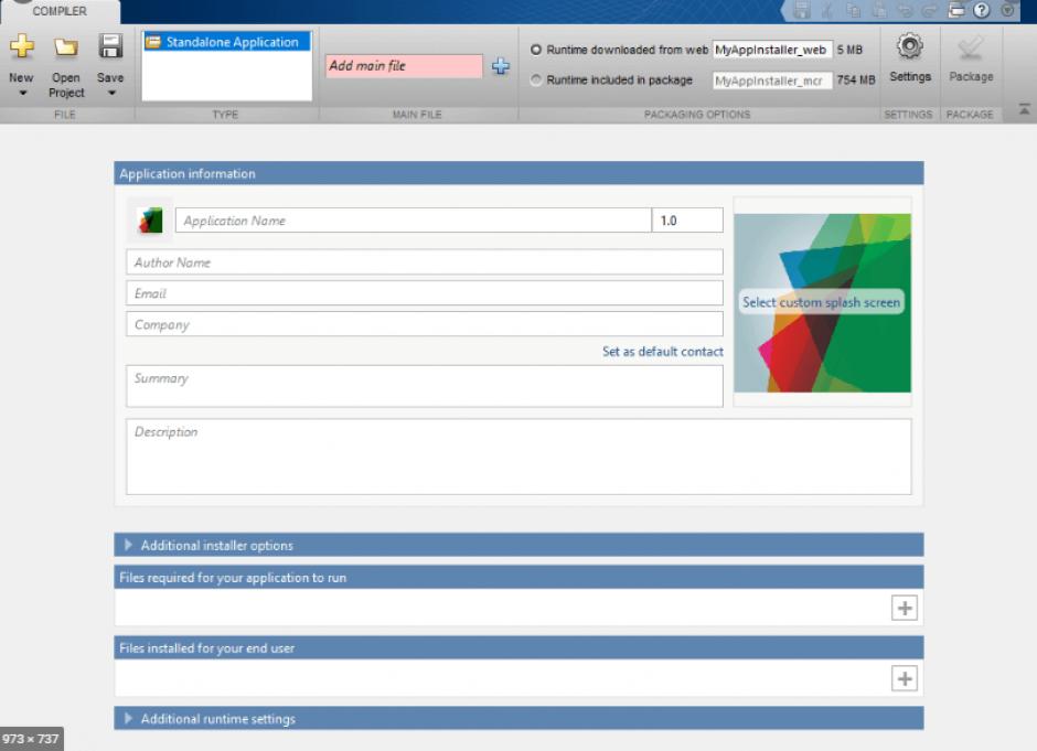 MATLAB Runtime main screen