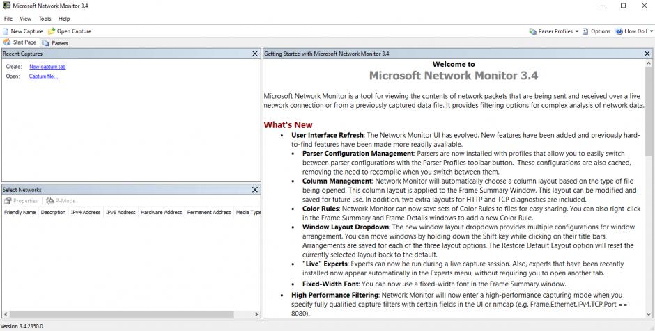 Microsoft Network Monitor main screen