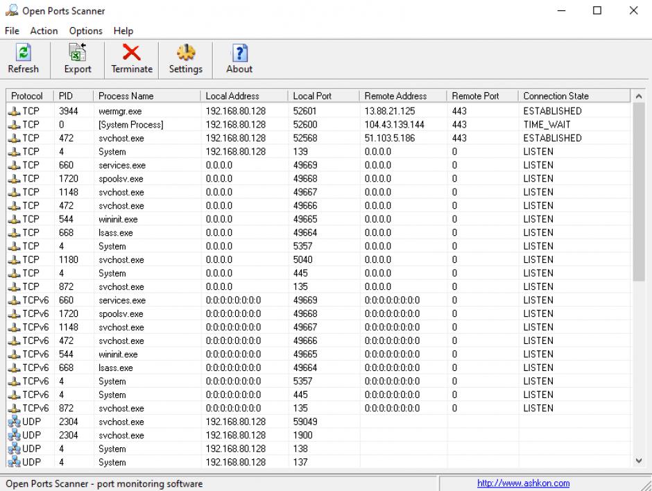 Open Ports Scanner main screen