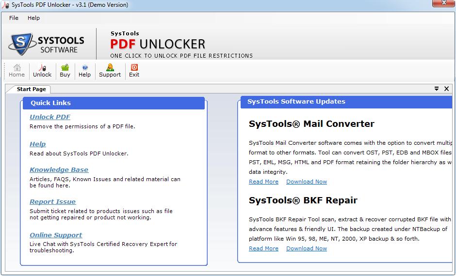 SysTools PDF Unlocker main screen